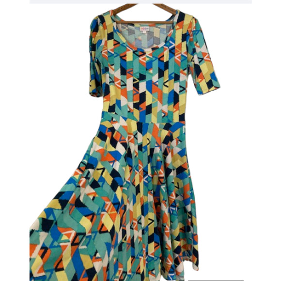 LuLaRoe GEOMETRIC Skater Dress - Multicolored Knee Length Dress - Picture 2 of 8